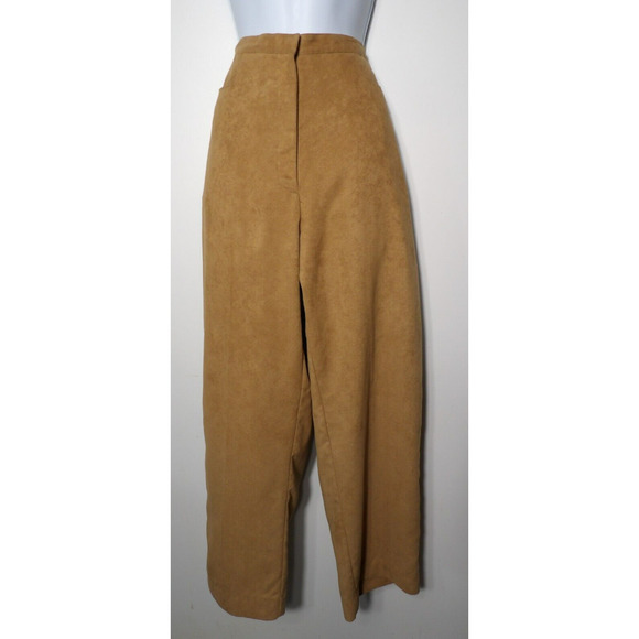 Worthington Womens Trousers Sz 12 Faux Suede Brown Pleated Hi Waist Straight Leg - Picture 1 of 16